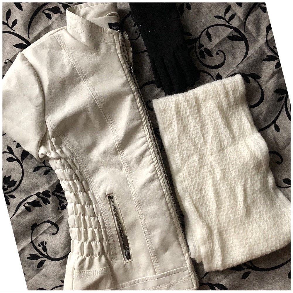 Off White Faux Leather Moto Jacket